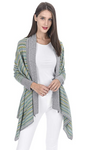 State Cashmere Women's Open Front Draped Hem Cardigan 100% Pure Cashmere Striped Sweater Top Coat Wrap