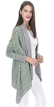 State Cashmere Women's Open Front Draped Hem Cardigan 100% Pure Cashmere Striped Sweater Top Coat Wrap