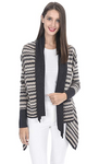 State Cashmere Women's Open Front Draped Hem Cardigan 100% Pure Cashmere Striped Sweater Top Coat Wrap