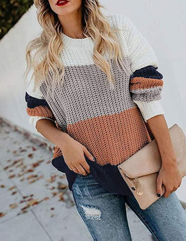 Rainbow Milk Women Sweater Long Sleeve Crew Neck Color Block Striped Oversized Casual Knit Pullover Tops