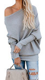 HZSONNE Women's Casual Bat Wing Sleeve Knitted One Shoulder Loose Pullovers Sweater Jumper Sweatershirt