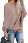 HZSONNE Women's Casual Bat Wing Sleeve Knitted One Shoulder Loose Pullovers Sweater Jumper Sweatershirt