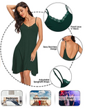 Womens Nightgown Sleepwear V Neck Lace Dress Cami Chemise Loose Sleepshirt Cotton Nightdress