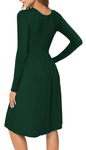 Women Casual Long Sleeve Dresses Empire Waist Loose Dress with Pockets