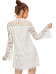 SheIn Women's Crochet Pom-pom Sheer Lace Bell Sleeve Dress