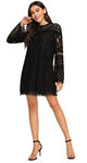 SheIn Women's Crochet Pom-pom Sheer Lace Bell Sleeve Dress