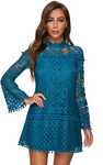 SheIn Women's Crochet Pom-pom Sheer Lace Bell Sleeve Dress